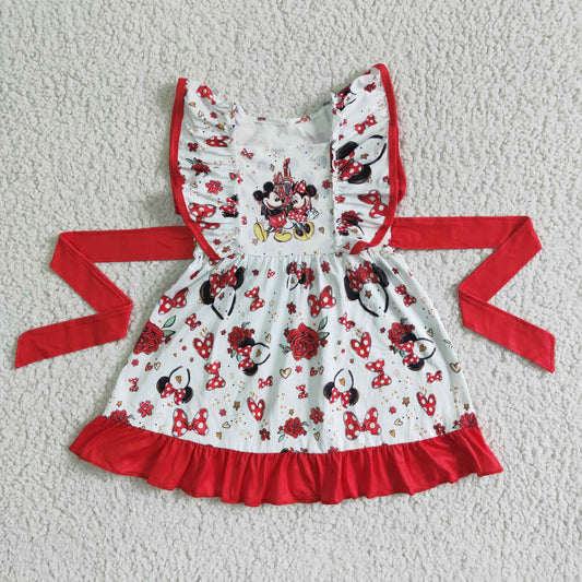 PROMOTION GSD0069  RTS mouse red belt puffy sleeves girl dresses real pic 0528