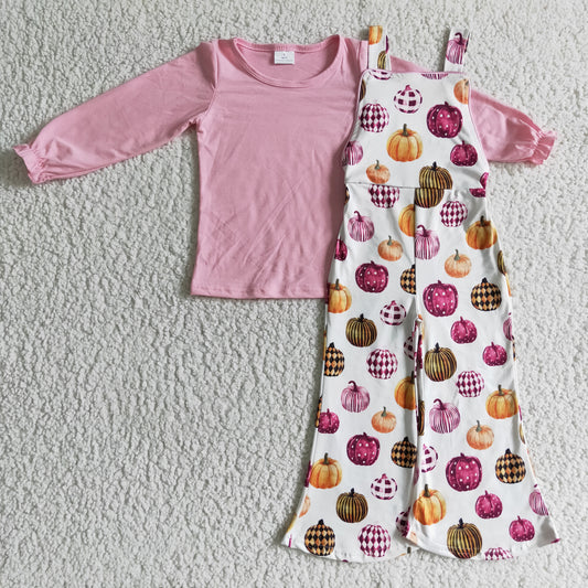 colorful pumpkin pink girl overall outfit 0922 RTS
