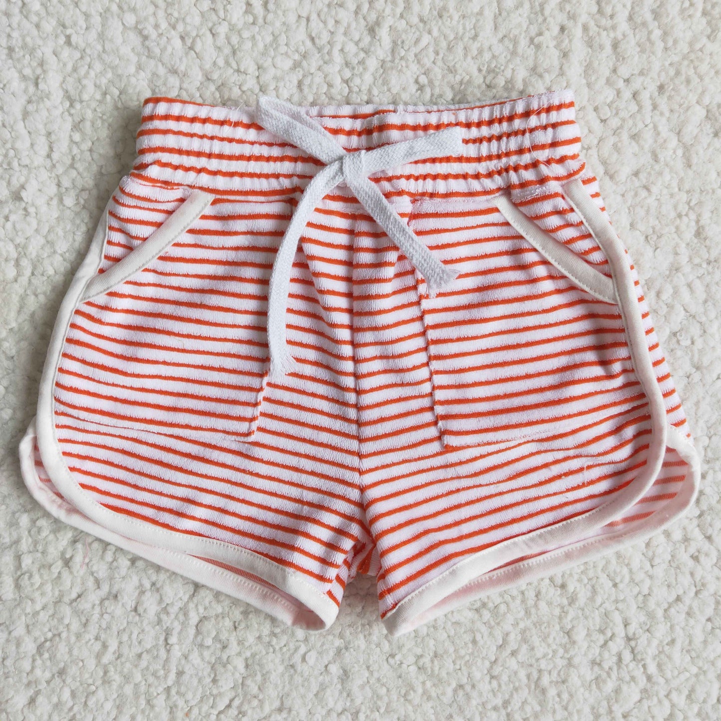 red white stripe pocket girls towel fabric sports shorts 0124