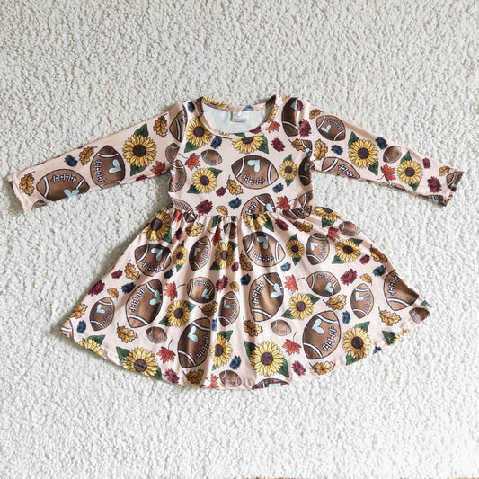 GLD0137 football sunflower long sleeve GIRL dress