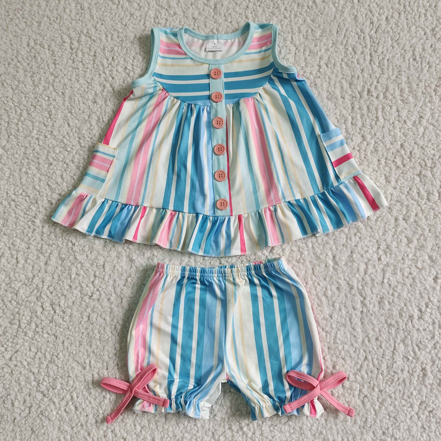 promotion GSSO0045 summer colorful stripe short sleeve shorts girl outfit 20230105 RTS