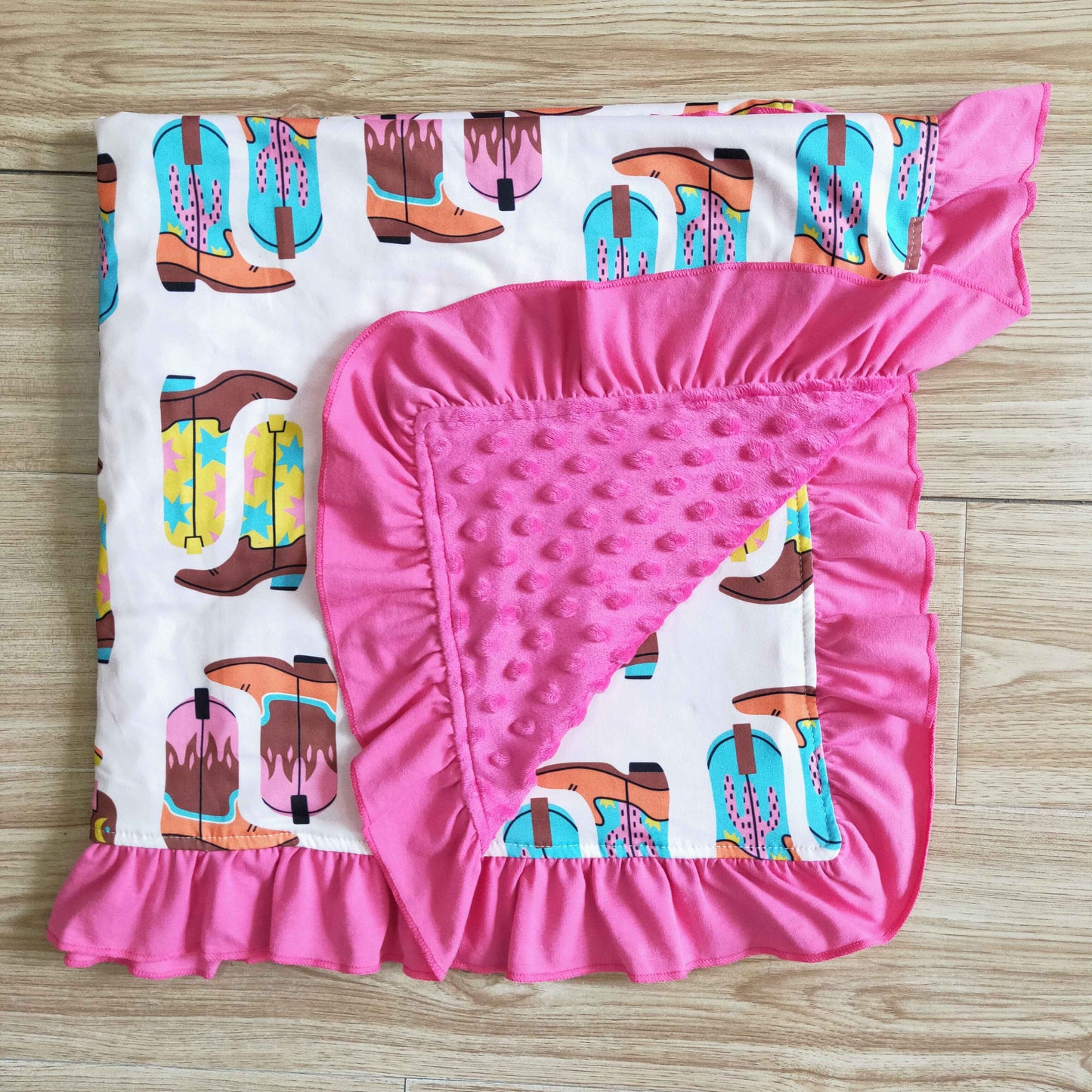 pink boots ruffle flowers blanket 0408