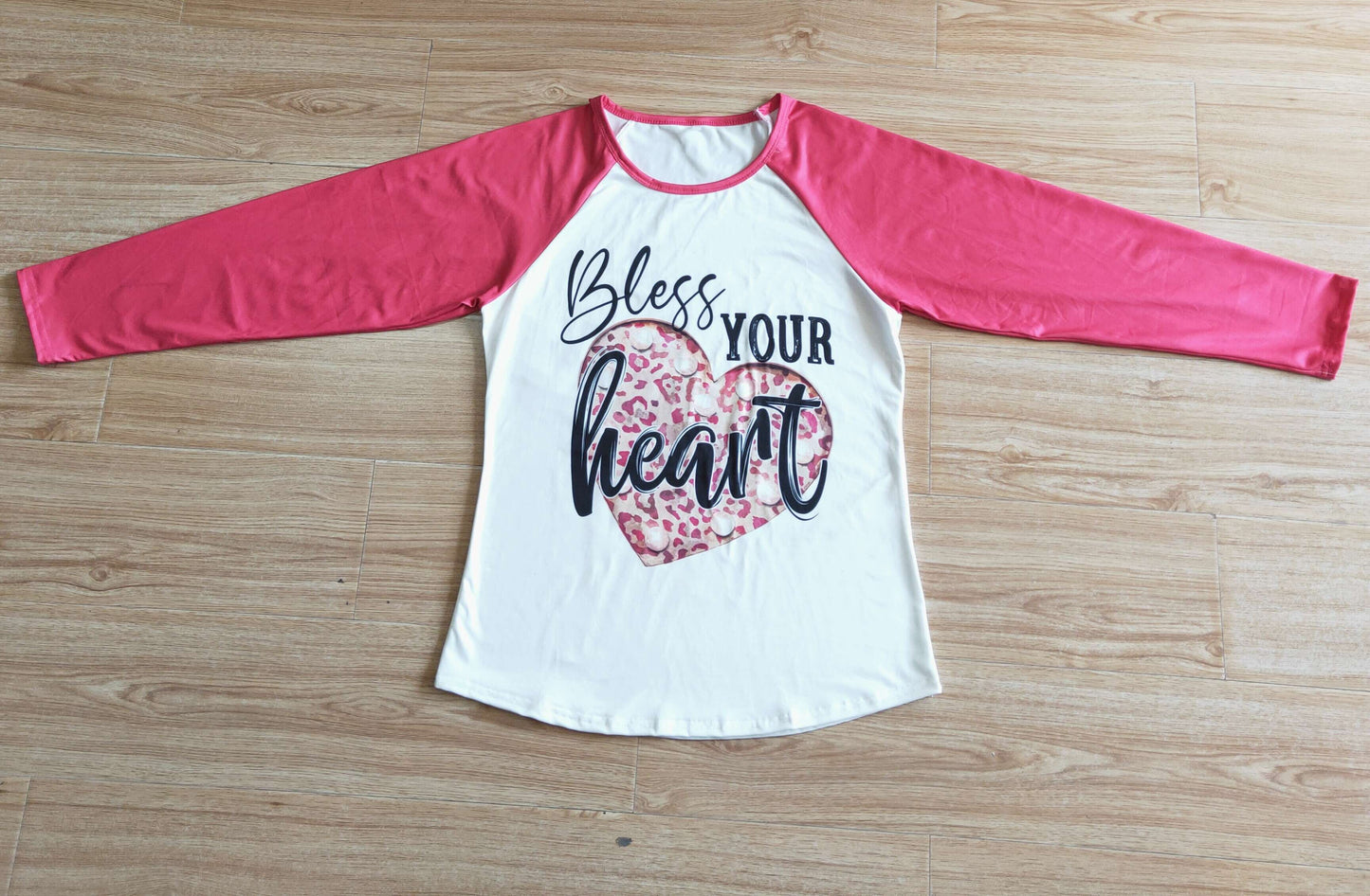 Adult valentine top shirt bless your heart letters red raglan adult long sleeve top mama & kid 20231130 RTS