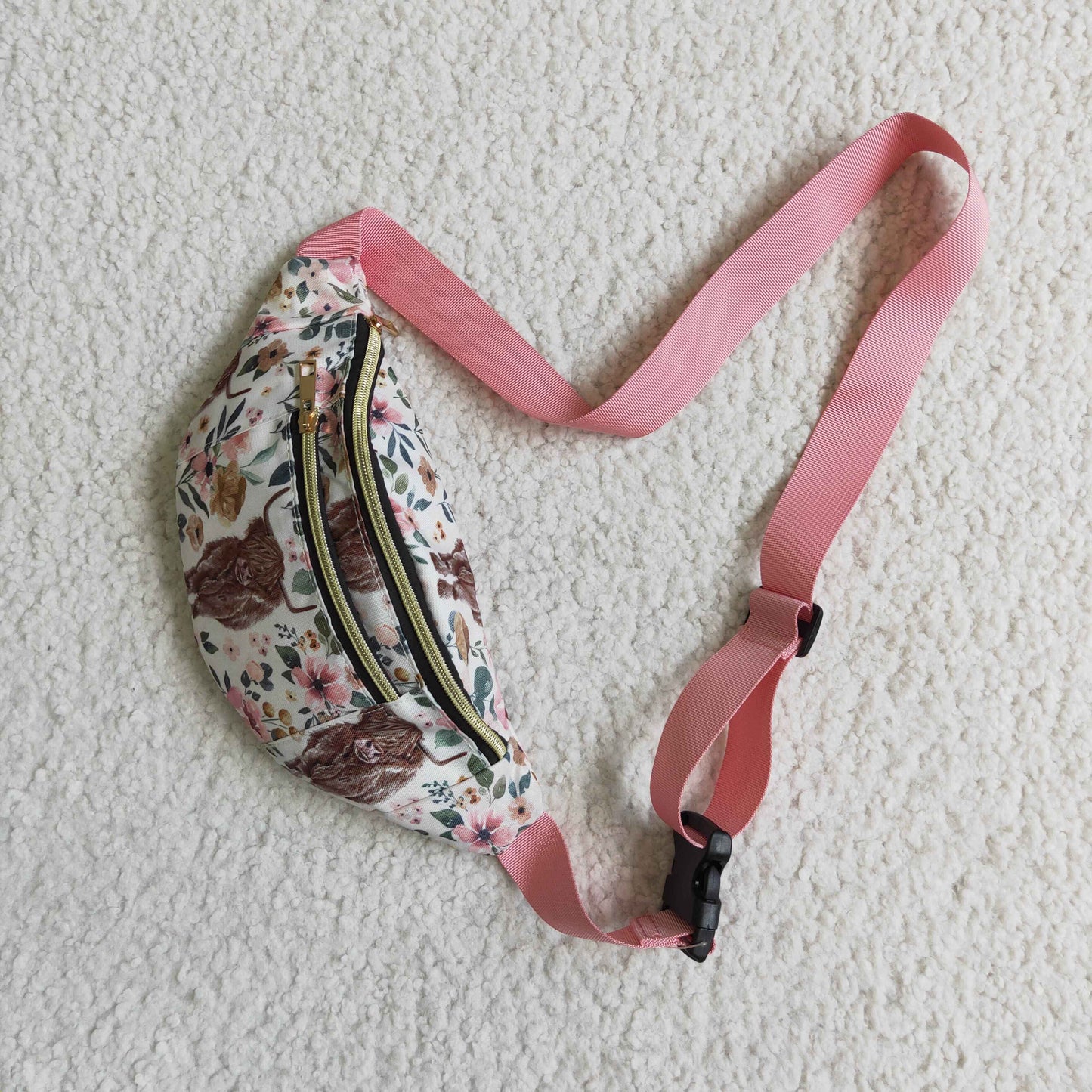 RTS the Fanny pack 13*5.7*3 inches Waist Bag pink cow floral bag 0708