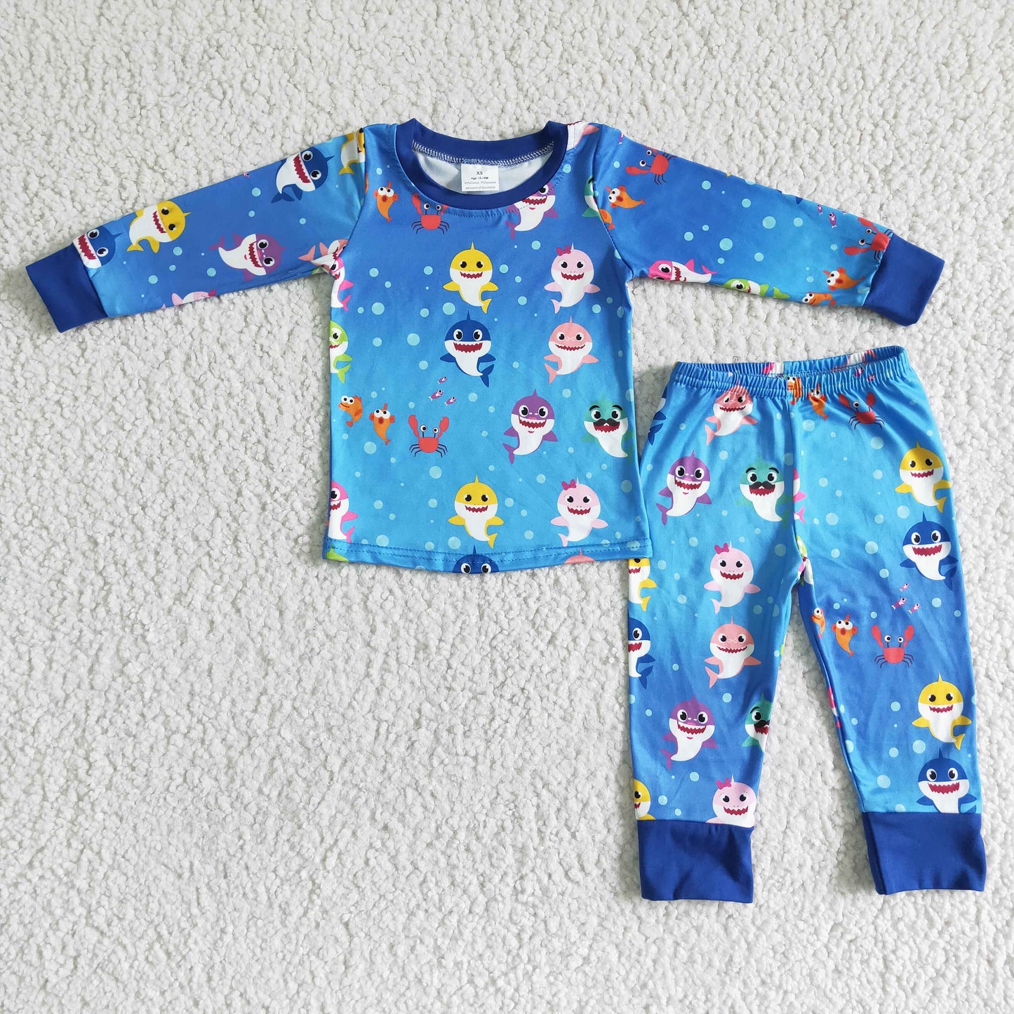 Promotion  6 B11-19 RTS  shark Blue smores food cake chocolate milk boy long sleeve pajamas
