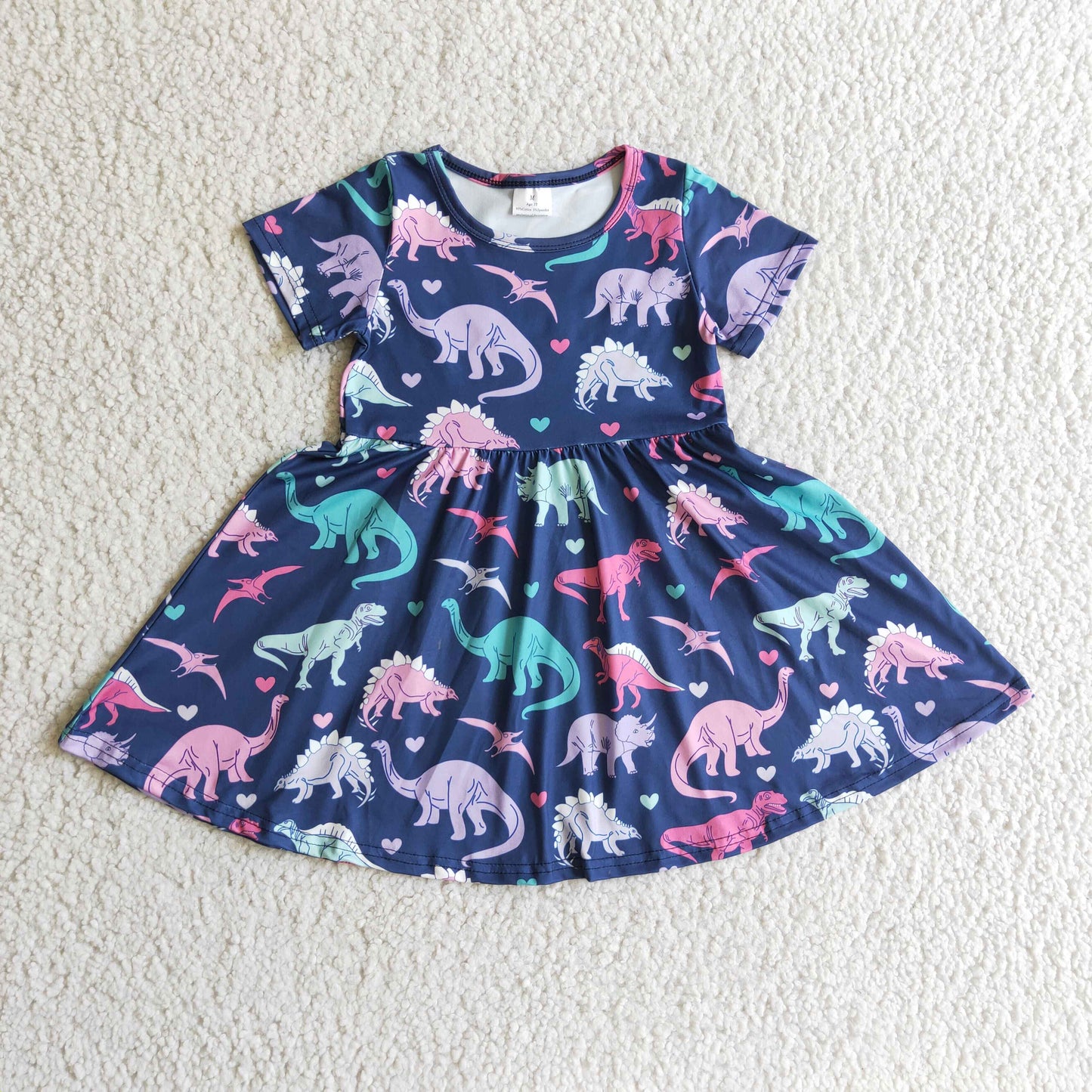 promotion  A0-12 Dinosaur colorful purple blue tunic short sleeve dress 1024 RTS