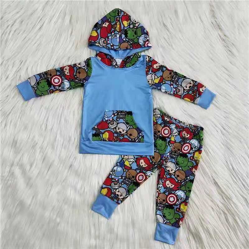 promotion  6 B9-37 cartoon blue raglan pocket hoodie outfit