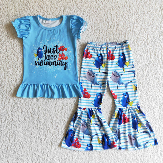 promotion RTS GSPO0147 shark swimming short blue sleeve boy jogging outfit 0830