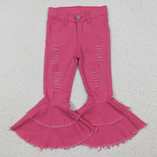 D14-14 Girls double ruffle hot pink denim pants 20230322 RTS