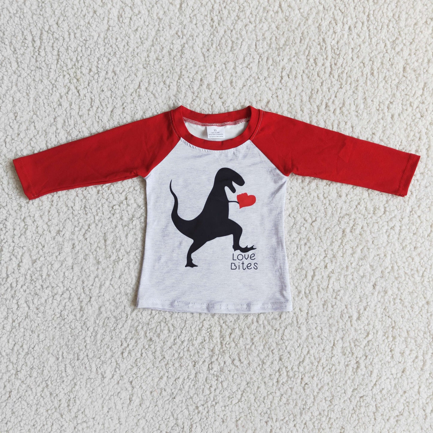 6 B12-7 RTS valentine cartoon dinosaur red raglan boy long sleeve top 202412