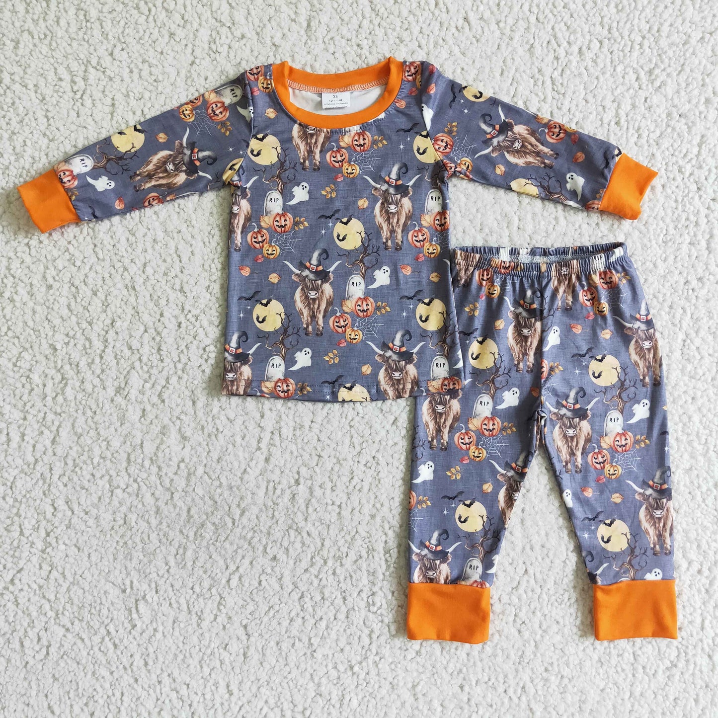 0709 RTS halloween cartoon three women moon white head long sleeve pants purple pajamas boy outfit