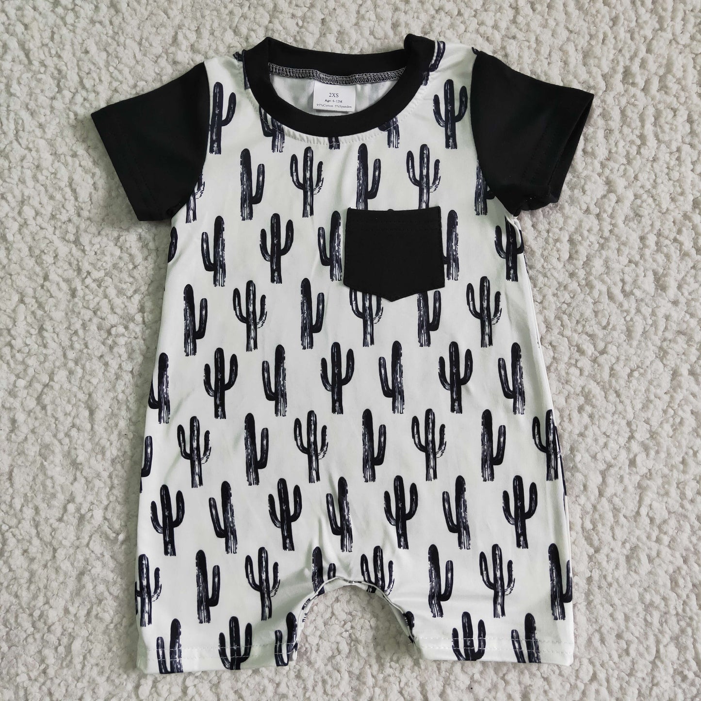 RTS 0602 black cactus pocket short sleeve boy romper