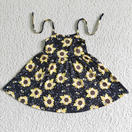 promotion price GSD0036 RTS sunflowers print shoulder sleeves yellow shoulder sling strap sleeveless dresses real pic 1201