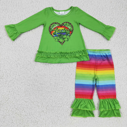GLP0364 St. Patrick lucky quadrifolious leaves ST. PATRICK valentine long sleeve girl outfit set 1203 RTS