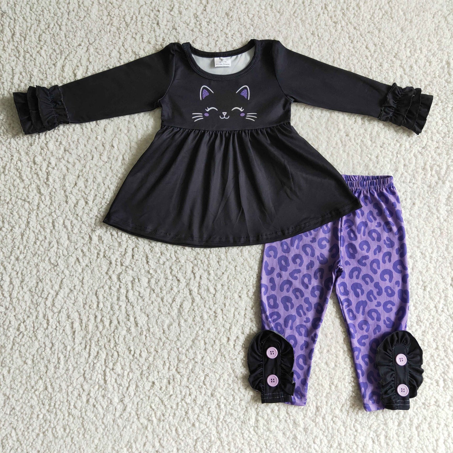 Cat black long sleeve purple leopard girl outfit 0921 RTS