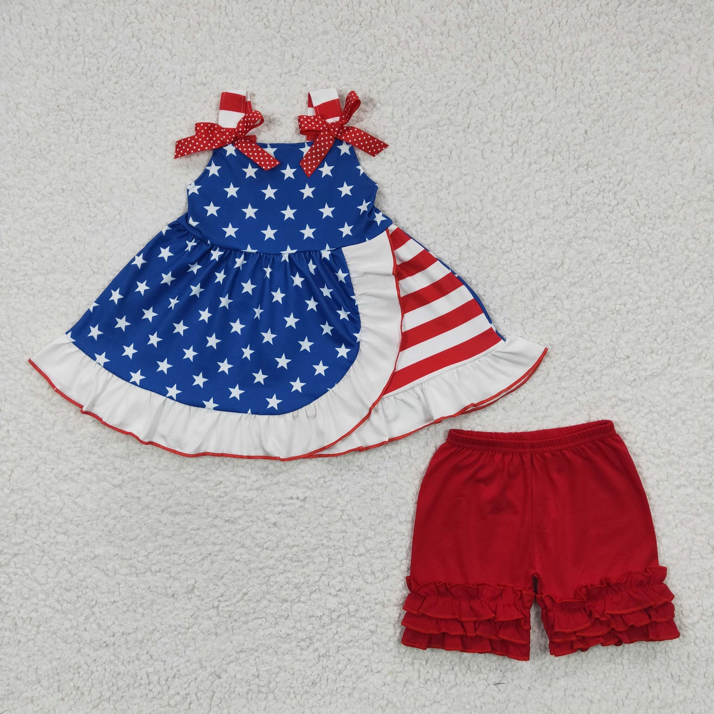 promotion D7-1 stars pattern Red blue flag stripe American national Day bow sleeveless girl summer set