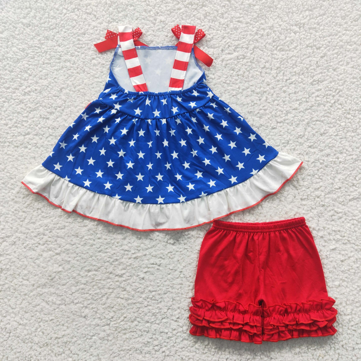 promotion D7-1 stars pattern Red blue flag stripe American national Day bow sleeveless girl summer set