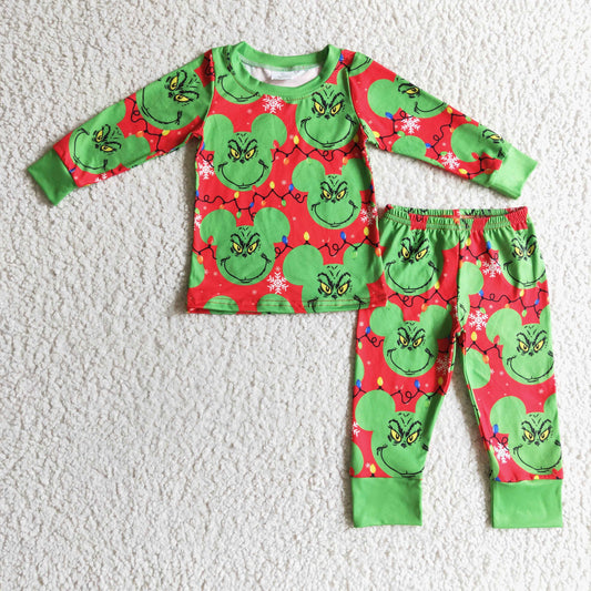 promotion BLP0112 RTS 1025 Christmas cartoon mouse green grin long sleeve boy pajamas