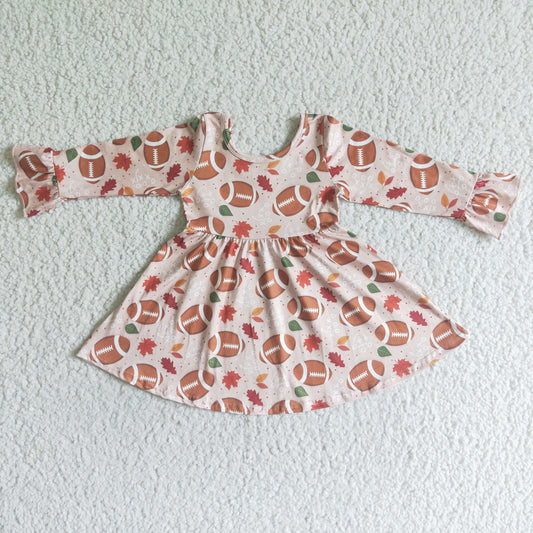 RTS 0713 long sleeve brown leaves football team girl dress