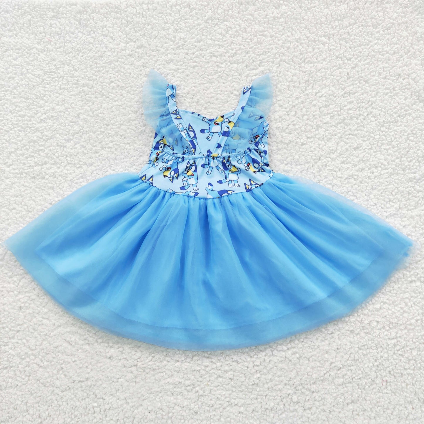 GSD0334 tulle puffy short sleeve blue dog girl dress 20230418