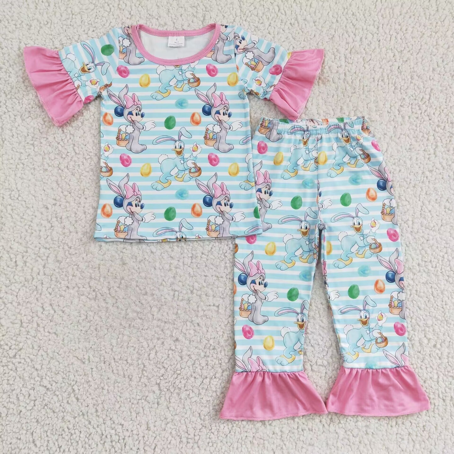 DSPO0313 RST western Easter rabbit eggs spring short sleeve girl Pjamas outfit RTS 1213