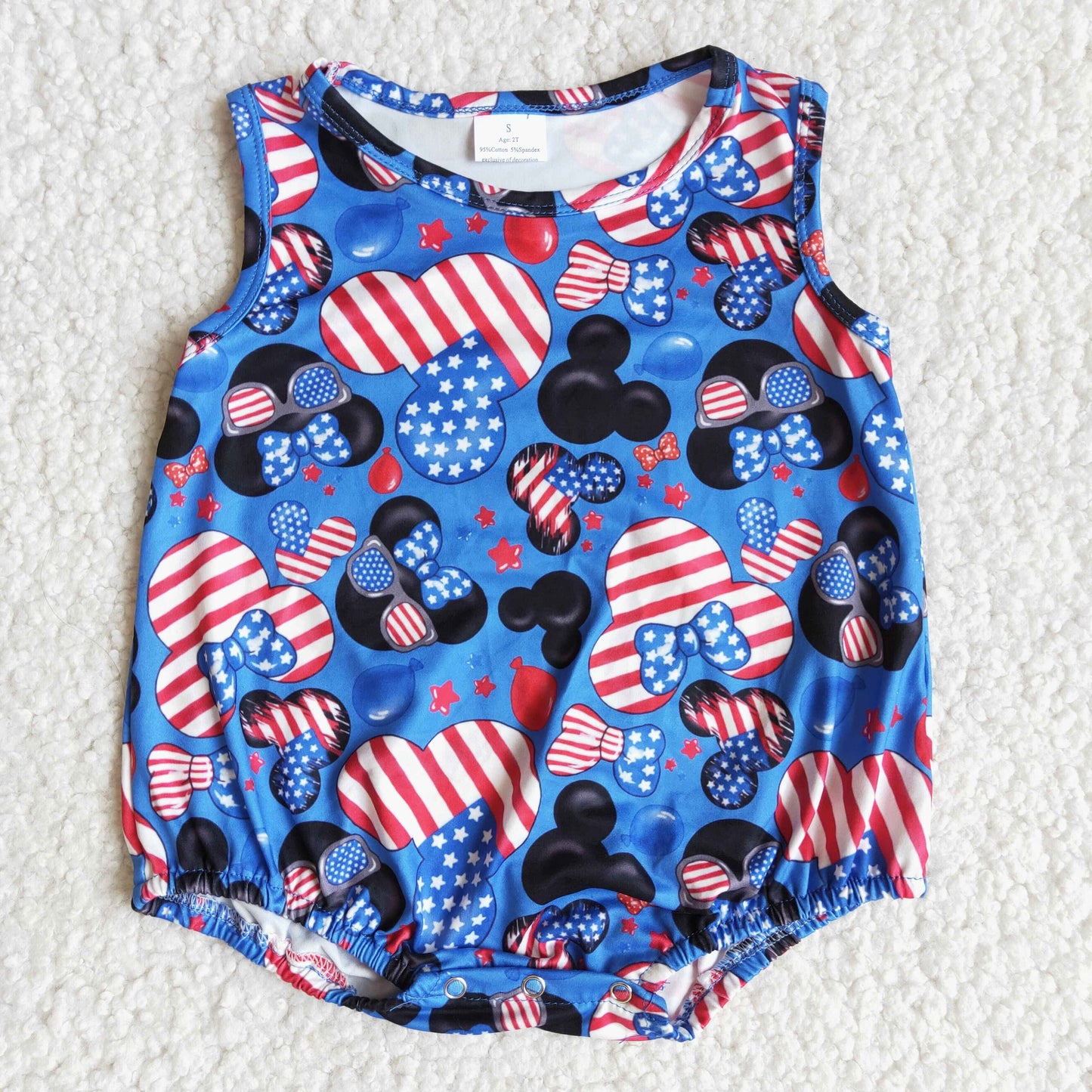 promotion B15-11 boy mouse july 4th flag stripe stars short sleeve romper 202404