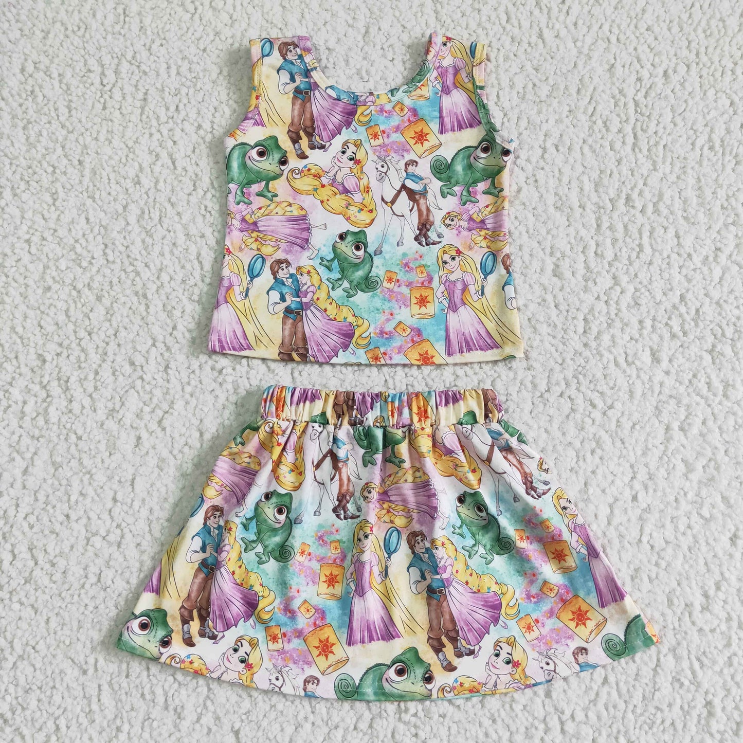 GSD0040 cartoon princess frog print skirt purple sleeveless girl outfits 20230304 RTS