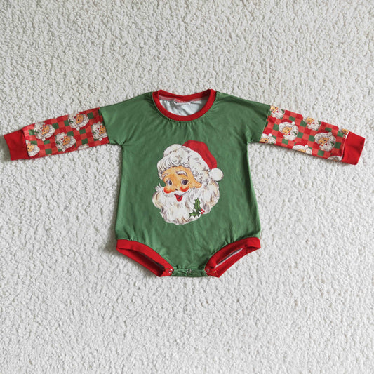 LR0137 RTS Christmas Santa green red long sleeve girl bubble romper 20230622