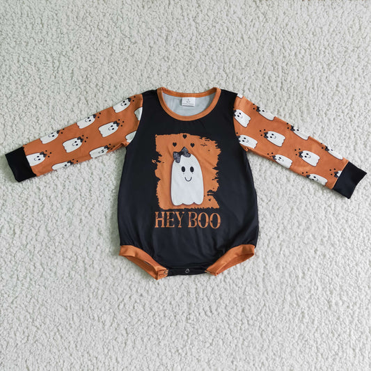 halloween orange white boo long sleeve girl bubble romper 0901 RTS