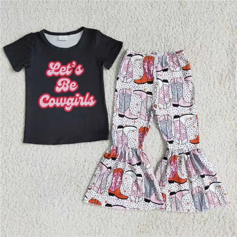 promotion E1-14 Let' s be cowgirls black short sleeve bell bottom pant outfit RTS 20230811 RTS