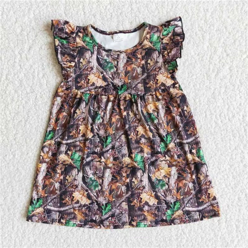 promotion price E12-3 camo branches leaves puffy flutter short sleeve girl dress 20230111 RTS