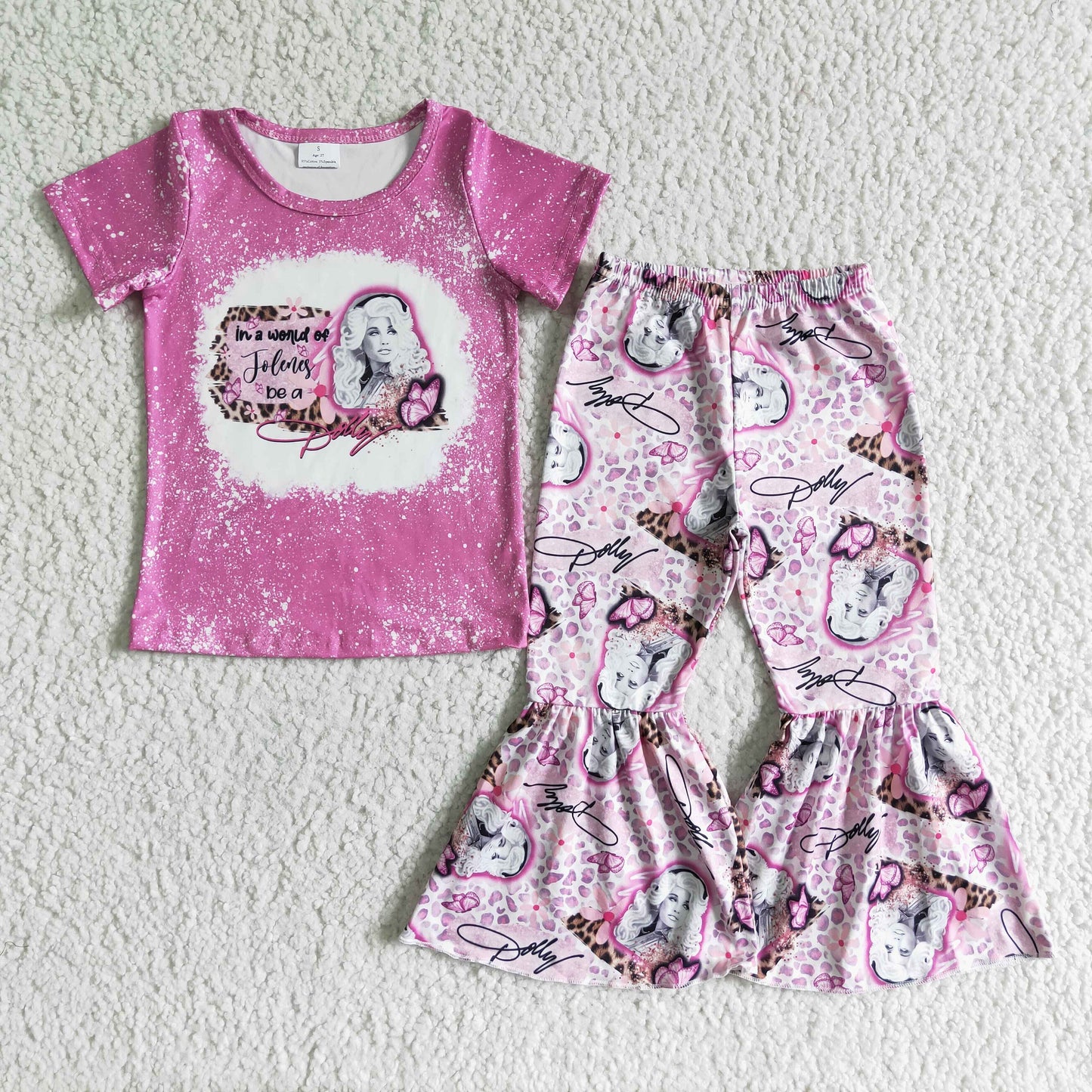 GSPO0107 0621 RTS leopard butterfly short sleeve super star bell bottom heart print pants girl outfit