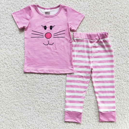 Promotion E3-27 girl pink rabbit short sleeve pajamas outfit RTS 1118