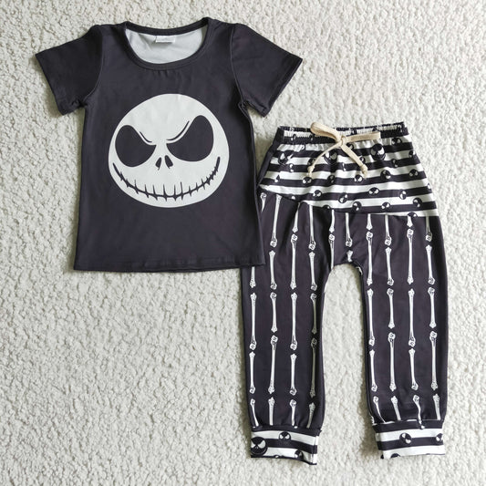 promotion A0-15 Halloween black short sleeve stripe jogger boy pajamas outfit 1015 RTS