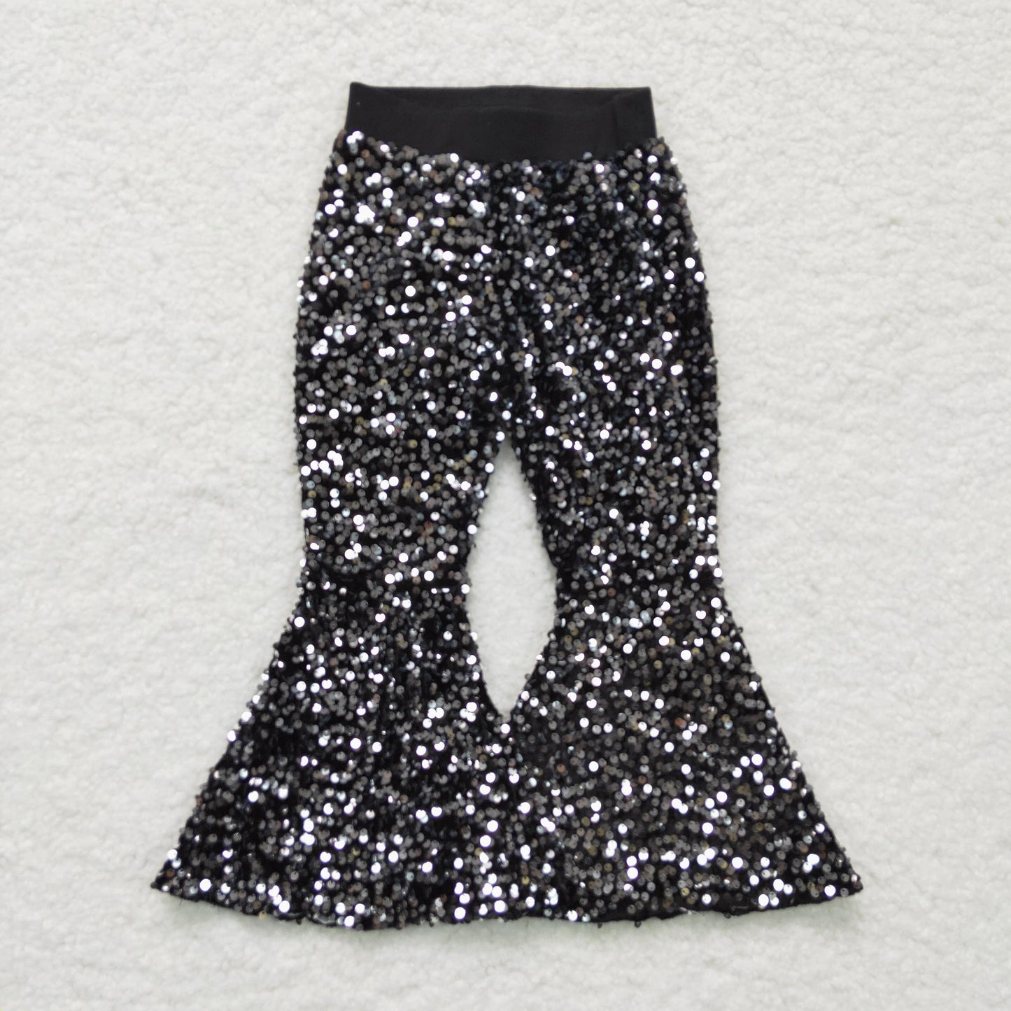 1125 girl bell bottom black sequin long pants E5-30 RTS