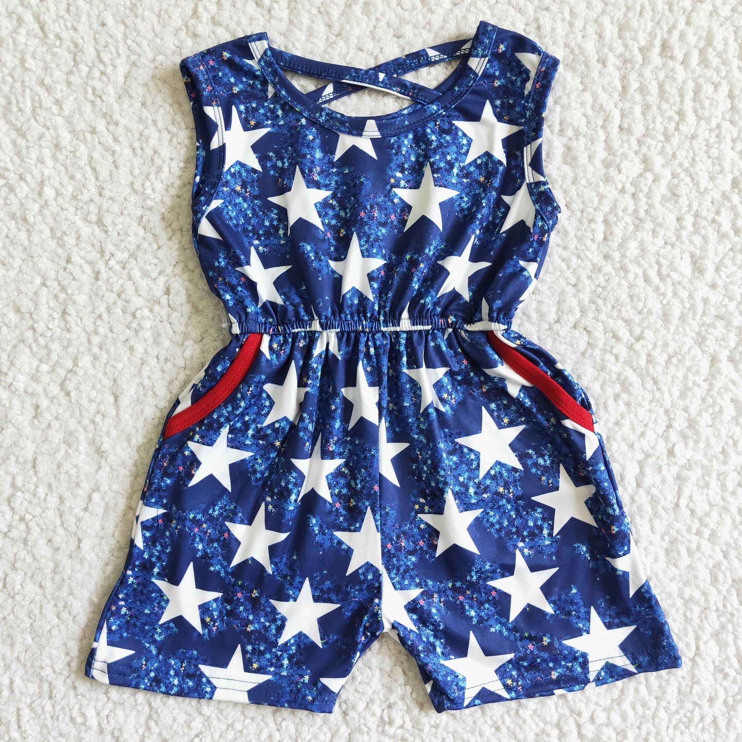 4th July white star blue sling overall sling jumpsuit 0506