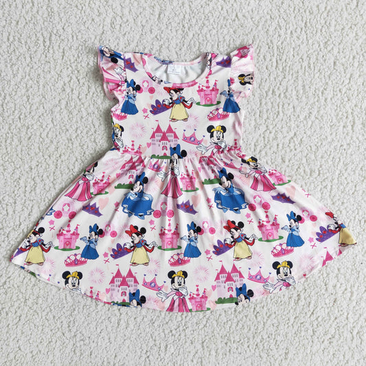 promotion cartoon mouse puffy pink short sleeve dress