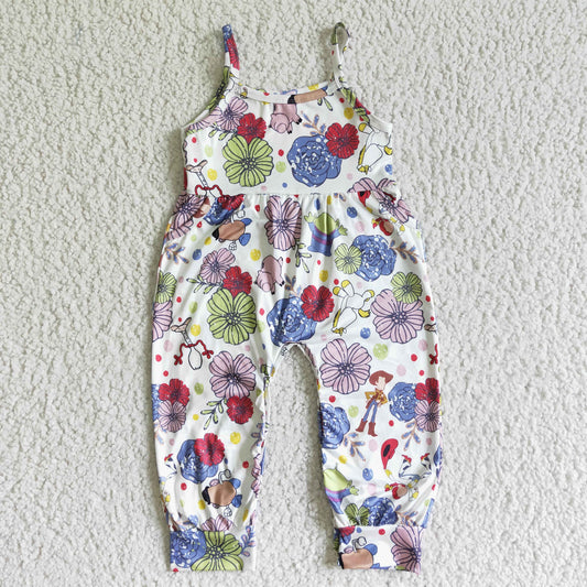 promotion RTS SR0062 cartoon toy character colorful floral flower sleeveless girl overall jumpsuit 0624