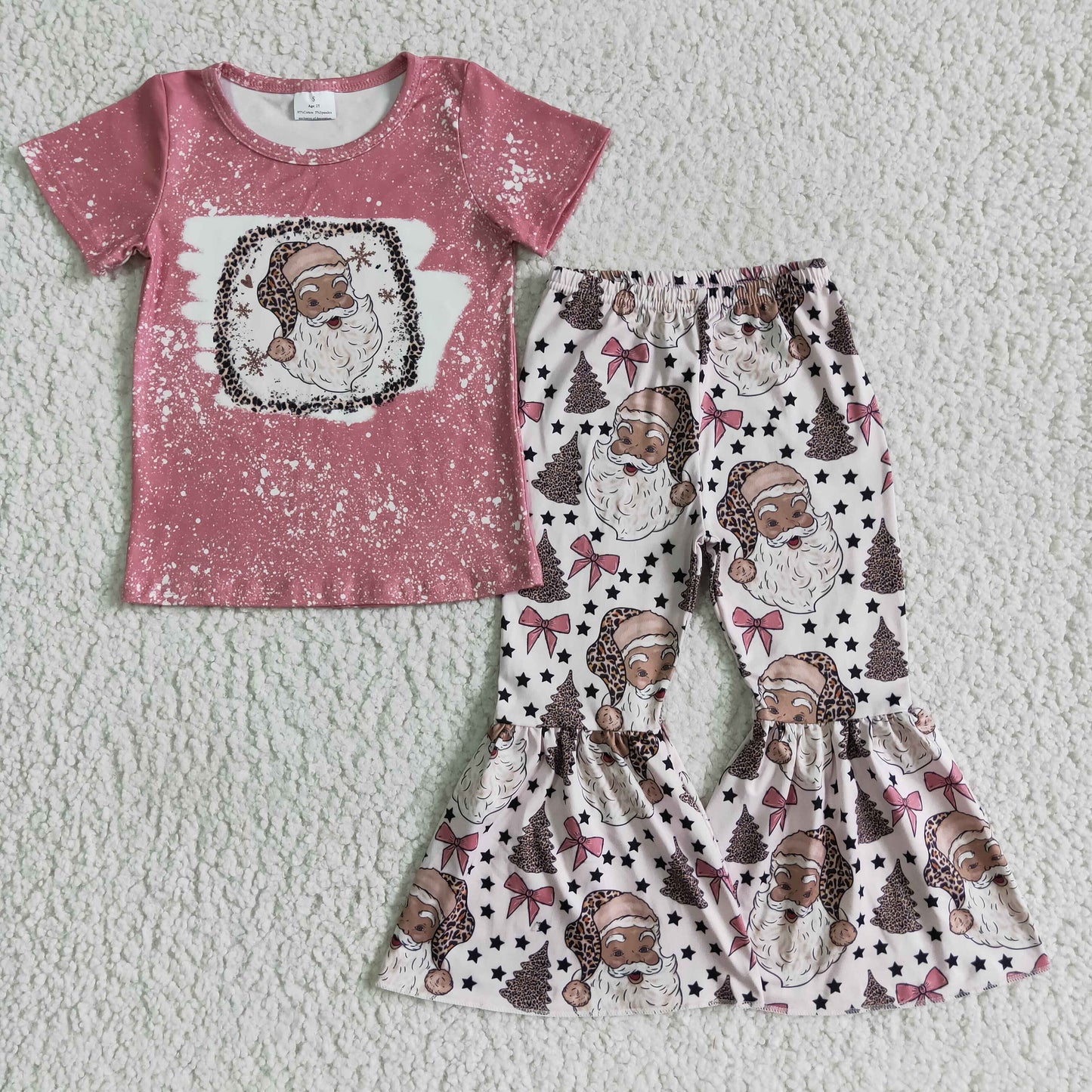 black christmas santa short sleeve dots long pants girl outfit halloween 0917