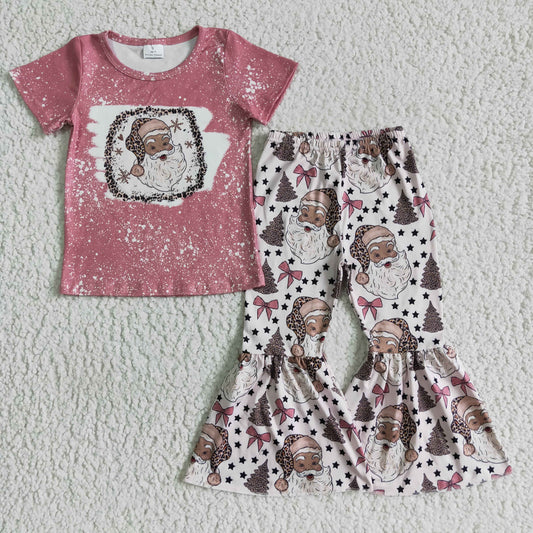 black christmas santa short sleeve dots long pants girl outfit halloween 0917