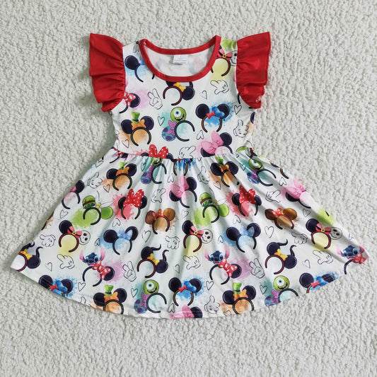 promotion red flutter cartoon mouse short sleeve dress 0328