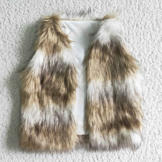 brown white man-made fur plush vest