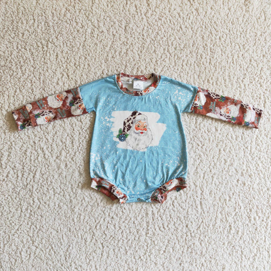 Christmas Santa long sleeve GIRL bubble blue romper RTS  1012