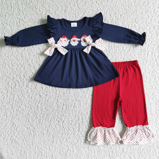 6 B7-39 RTS christmas santa embroidery navy bow long sleeve GIRL outfit RTS 20230811