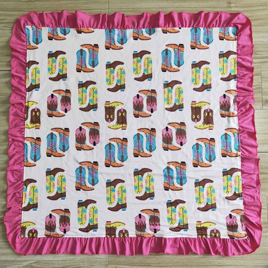 pink boots ruffle flowers blanket 0408