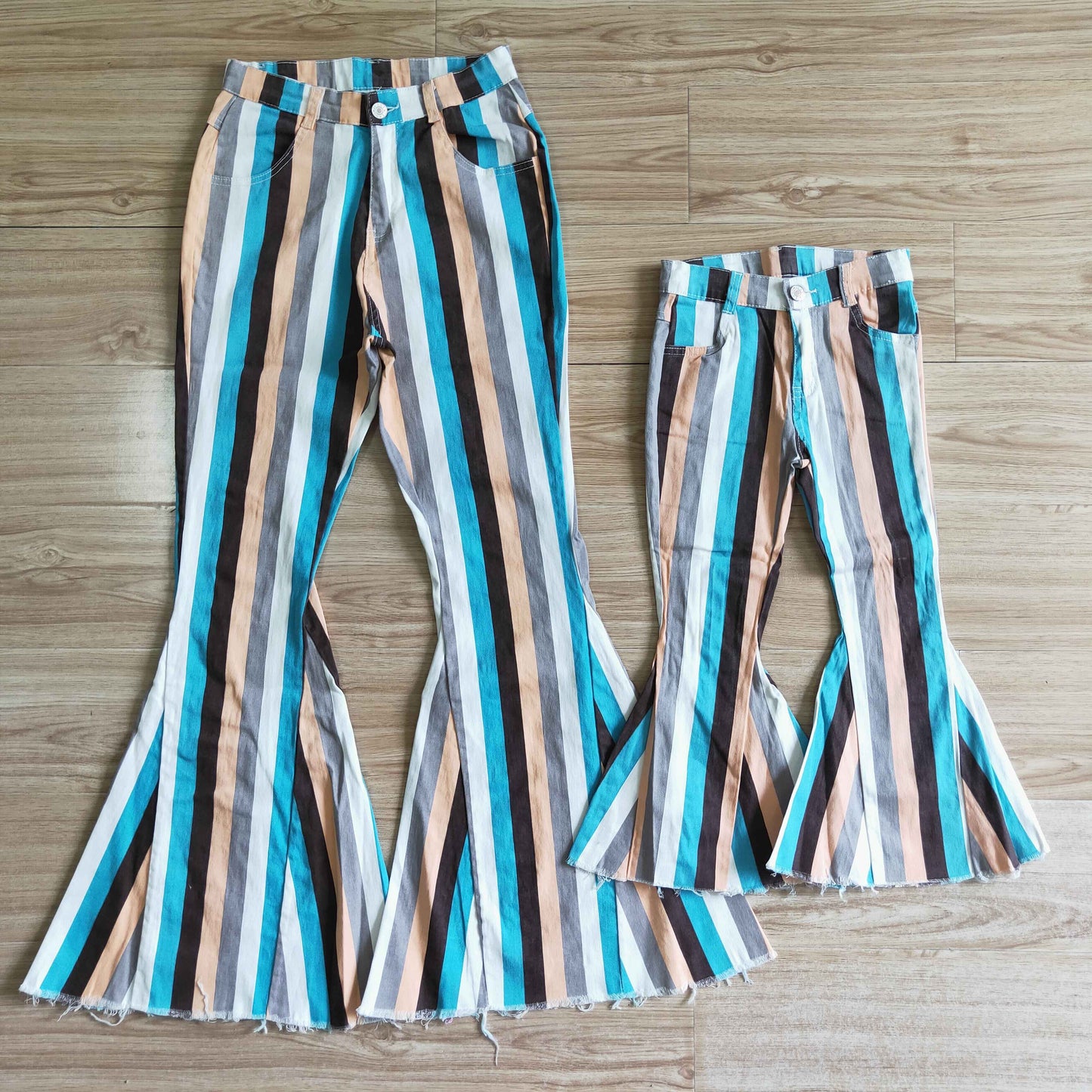 White blue orange stripe Adult mama clothes denim jeans 20230527 RTS