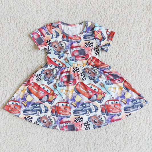 promotion D3-2 cartoon car red short sleeve dress