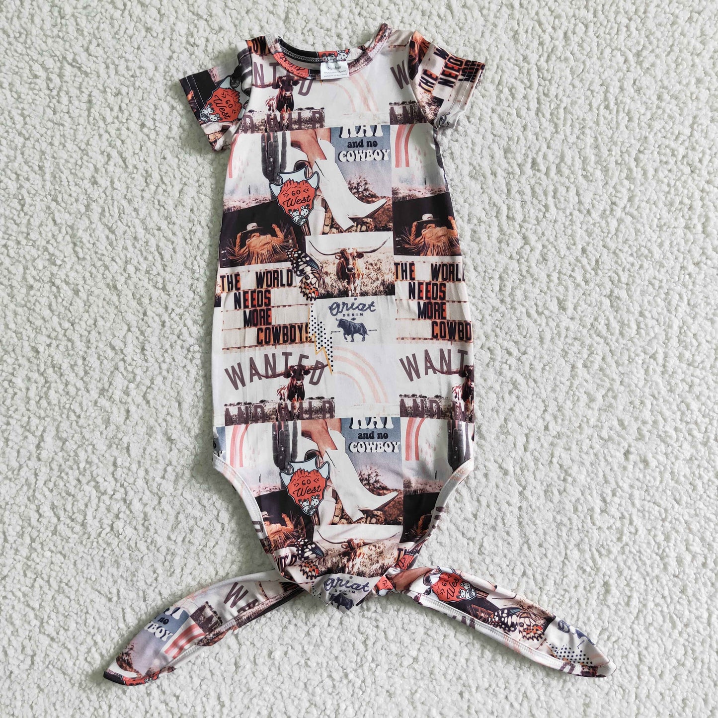 NB0009 RTS world need cowboys baby born gown western calf roping team roping design heart rodeo short sleeve romper REAL PIC 0531