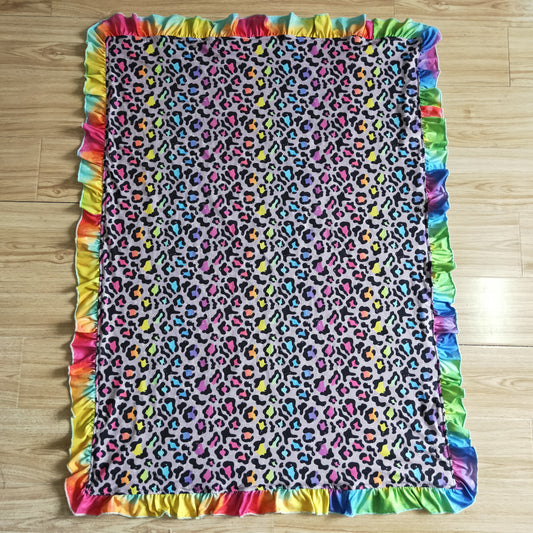 BL0028  long sleeve blue colorful leopard girl blanket