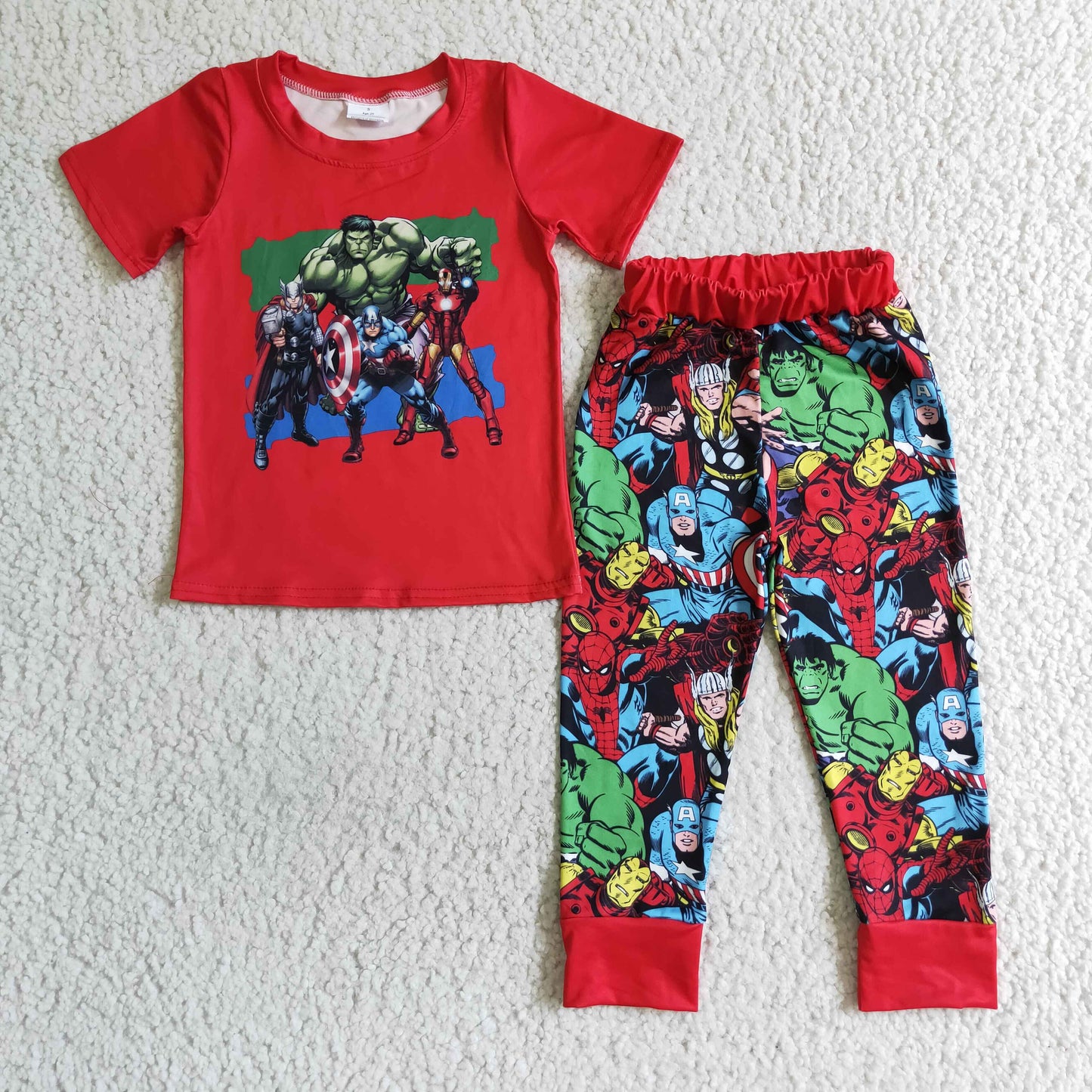 promotion BSPO0021 RTS red universe Star space cartoon short sleeve bell bottom pants boy outfit 20230505 RTS